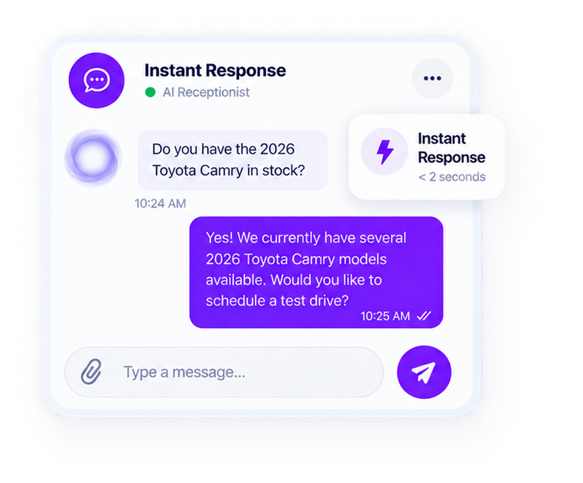 AI receptionist responding instantly to a vehicle inquiry