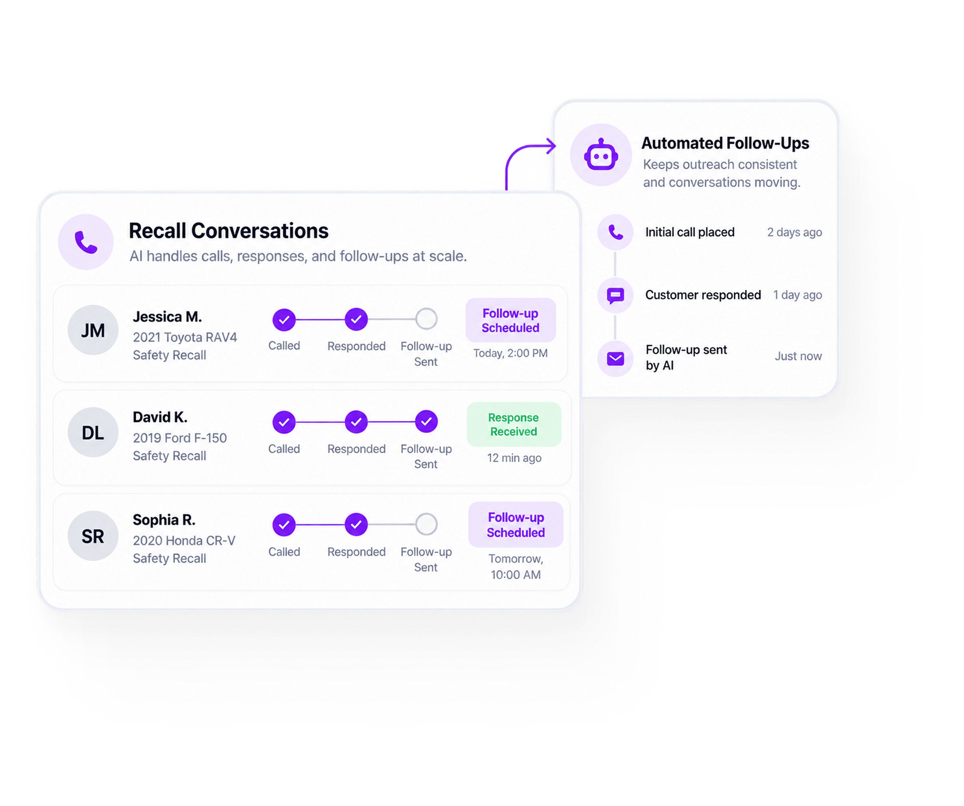 Recall automation AI handling calls and follow-ups at scale