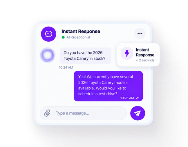AI receptionist responding instantly to a vehicle inquiry